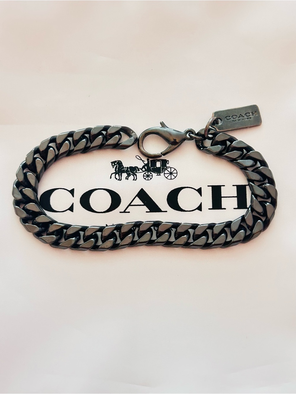 Coach Black Gunmetal Tone Chain Wristlet Keychain/ Bag Charm/ Bracelet